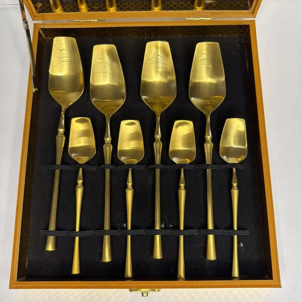 Gold Silverware 13 Piece Set Forged Stainless Steel Flatware Case Utensils Gift